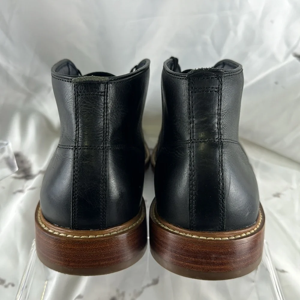 Cole Haan Leather Chukka Boots Black Stacked Wood Heel Rubber Sole Lace-Up